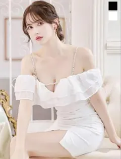 Jewels ビジューキャミソールオフショルシフォンミニドレス xs