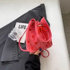 巾着バッグ♡ハート柄ショルダーバッグ♡女子会にぴったり