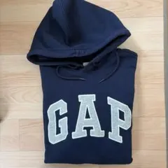 【GAP】ネイビー フード付きパーカー　裏起毛　ロゴ　レディース　M