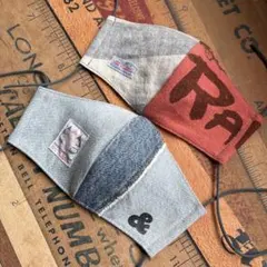 ハンドメイド布マスク★10205 子供用 リメイク デニム Tシャツ ＆スタンプ