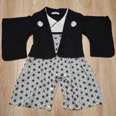 和風袴ロンパース 黒と白 80センチ