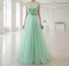 カラードレス 演奏会ドレス 緑 ライトグリーン　発表会 パーティドレス 肩紐付