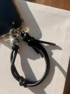 レザー製スマホショルダーストラップ ブラック