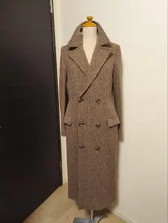 ラルフローレン 13号サイズレディース へリンボーン柄ロングトレンチ風コート