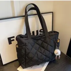 トートバッグ キルティング 軽量シンプル 無地 A4 ナイロン ブラック 韓国