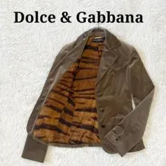 DOLCE&GABBANA テーラードジャケット ベロア 裏地アニマル柄　ロゴのサムネイル