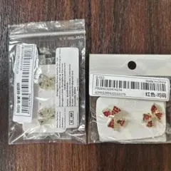 リボン型ピアス 赤色と金色&黒色と金色2点セット