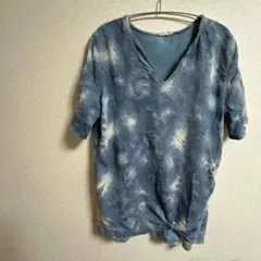 Vネック 半袖Tシャツ　青系ダイダイ