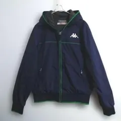 A741　Kappa　フード付ジャケットM　紺　緑　裏フリース　US古着