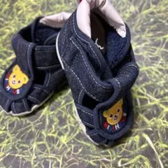 美品青ミキハウス デニム ベビーサンダル　12センチ