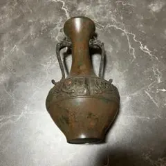 美品】高岡銅器 朱銅 双耳花瓶 飾壺 唐金 鳳凰龍彫刻 鋳銅 華道具 古