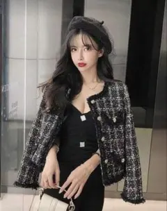 ツイードジャケット S〜M ブラック系