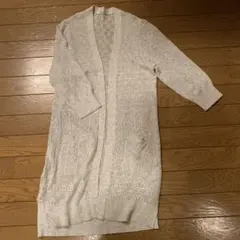 シネマクラブ レース編み 七分袖 ロングカーディガン　ライトグレー