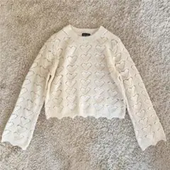 アイボリー ハート柄 長袖ニットセーター