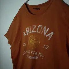 【個性派古着】アリゾナ プリント Tシャツ オレンジ　アメリカ　ゆったりLL