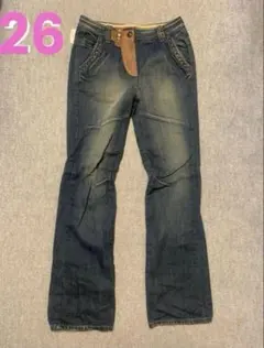 【未使用:タグ付き】イタリアデザイン スタッズ レザー切替 Y2K デニム26