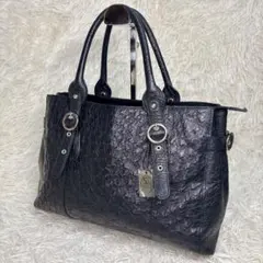 JRA認定 オーストリッチ レザー バッグ ハンドバッグ ブラック 金具 日本製