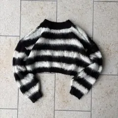 WEGO 平成ギャル シャギーニット ボーダー ショート丈 黒白 y2k