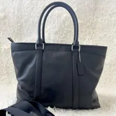COACH トートバッグ 2way ビジネス A4可 ブラック オールレザー