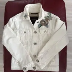 MOORERジャケット　ホワイトデニム　ビジュー　花柄　白
