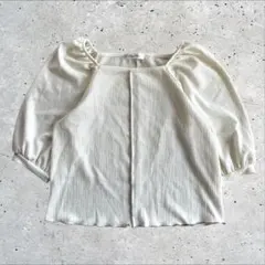 パフスリーブ　半袖　アイボリー　スクエアネック　L