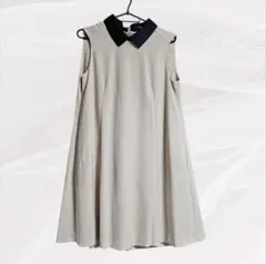 ダニーアンドアン ノースリーブベージュワンピース ブラック襟 オケージョン