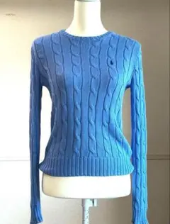 【美品】POLO RALPH LAURENラルフローレンケーブルセーターブルーS