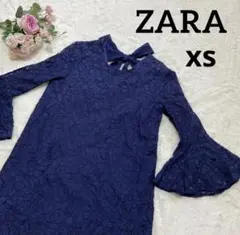 ZARA ワンピースXS 総レースネイビー　結婚式　フォーマル