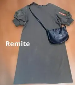 Remite ヴィンテージミリタリーパフスリーブ半袖ワンピース Lサイズ カーキ