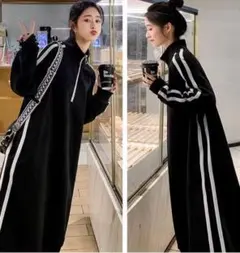 ハーフジップスウェットワンピース 大きいサイズ レディース ラインジャージワンピ