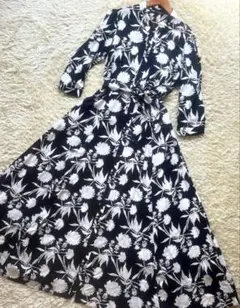 人気完売　ZARA ロングワンピース　花柄　ボタニカル　モノトーン　七分袖