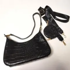 ALTROSE No.9 アルトローズ クロコダイル型押しショルダーバッグ 黒