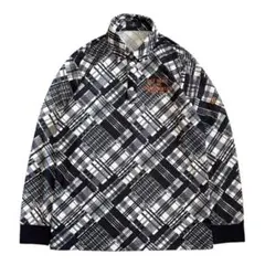 マンシングウェア 総柄 長袖ポロシャツ ボタンダウン ロゴ 刺繍 Mサイズ