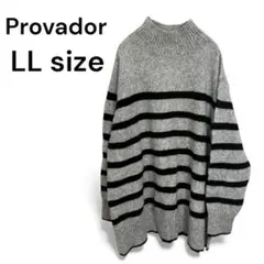 プロバドール ハイネックボーダーニット ゆったりLL グレー系 秋冬コーデ