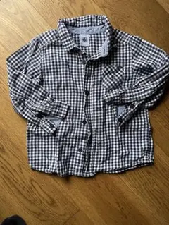 プチバトーギンガムチェック長袖シャツ100