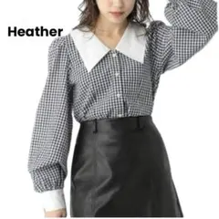 【Heather】配色 ギンガムチェック シャツ BIG襟 長袖