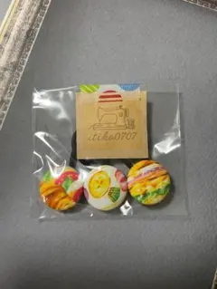 K25【ハンドメイド】くるみボタン　ヘアゴム　3本セット　パン　フルーツ