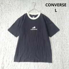【コンバース】CONVERSE　半袖Tシャツ リンガーT　スニーカー刺繍　黒　Lのサムネイル