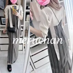 【美品】コーデ売り♡ ヘリンボーン柄キャミワンピース＆パフスリーブ リブニット