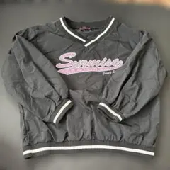 キッズ 女児 トップス 140 ブラック×パープル ロゴあり ラインあり