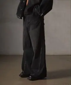 GRANCY ジップデザインバギーデニムパンツ　Mサイズ　ブラック