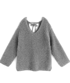 ラメシャギーニットトップス　グレー