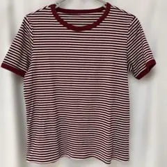 JUNOAH 配色ラインボーダーリブカットソー　レッド