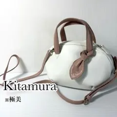 極美品 キタムラ 2way ハンドバッグ ショルダー リボン 白 ピンク レザーのサムネイル