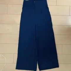 ダークブルー ワイドパンツ ウエストゴム　ハイウエスト