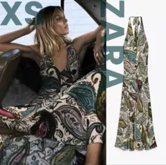 【ZARA】ZWホルターネックプリント柄ワンピース ペイズリー柄　新品　XSのサムネイル