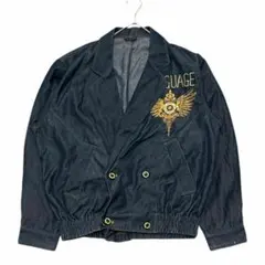 ランゲージ デニムジャケット ロゴ刺繍 ブルゾン Gジャン US古着y15