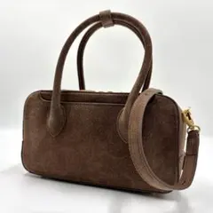 美品 AULENTTI 2WAYバッグ スエード ミニボストン ブラウン系h79 