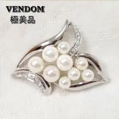 希少☆極美品☆VENDOMEブローチパール&ラインストーンリーフデザインのサムネイル