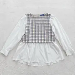 【美品】ブルーレーベルクレストブリッジ チェック ツイード ドッキングブラウスのサムネイル